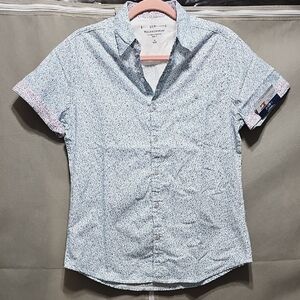 PD&C Light Blue Microprint Short Sleeve Button-Down Shirt